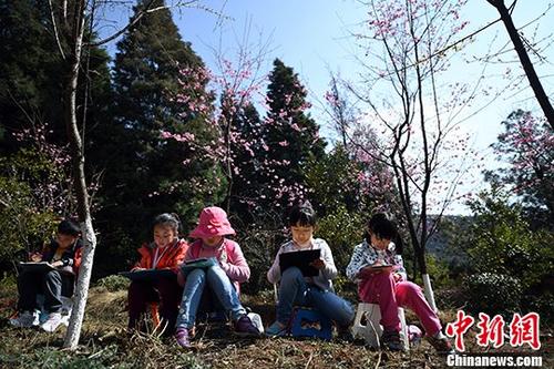 春城桃花節(jié)昆明萌娃桃花節(jié)里畫(huà)桃花