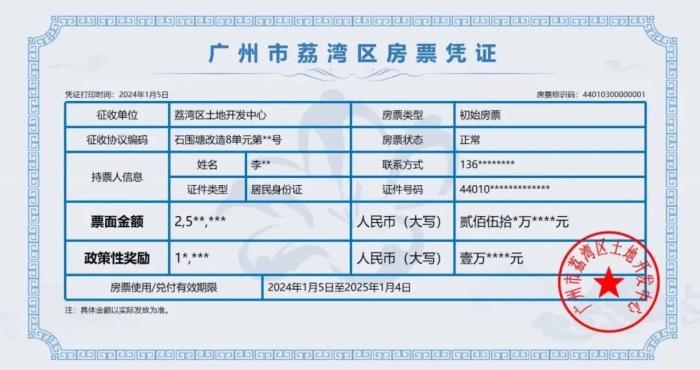廣州市荔灣區(qū)房票憑證。 圖片來源：廣州荔灣發(fā)布